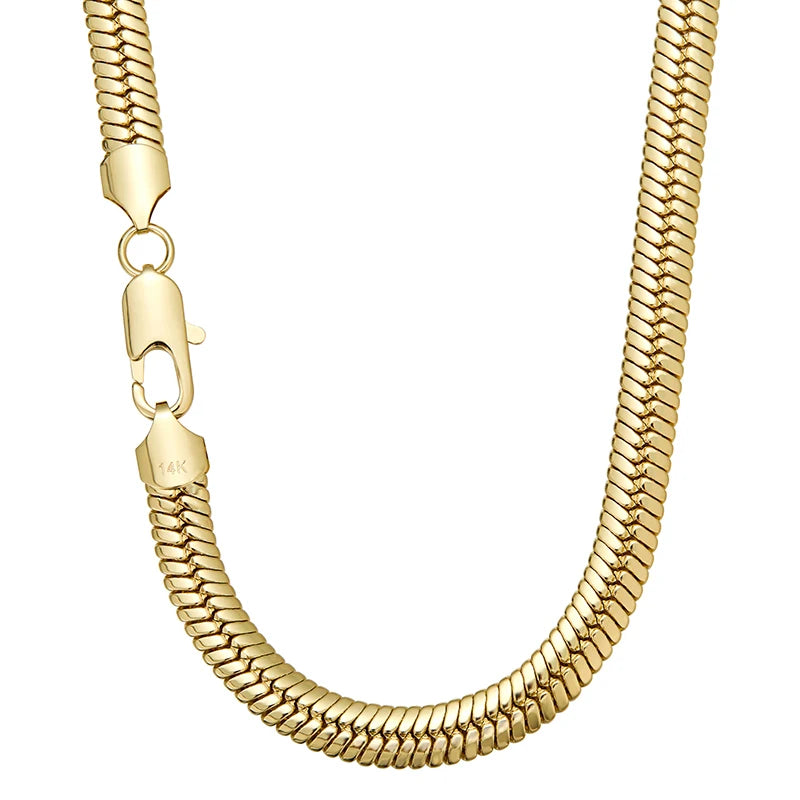 10mm wide Stainless Steel Blade Chain Flat Snake Bone Link Chain Necklace (14K Gold Color)