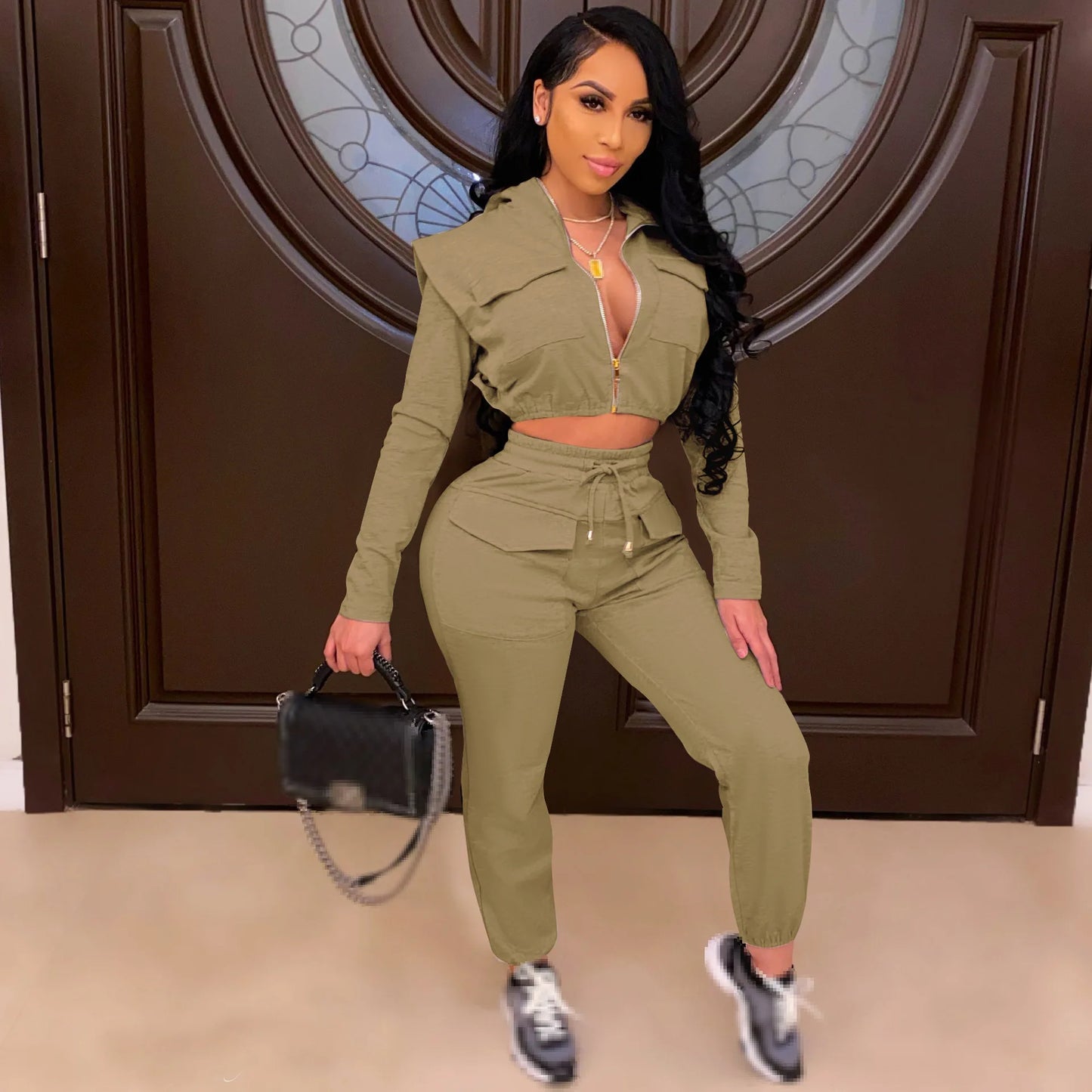 Solid Long Sleeve Two piece Sweatsuit Sets