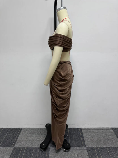 Off Shoulder Crop Top + Low Waist Maxi Skirt Outfits