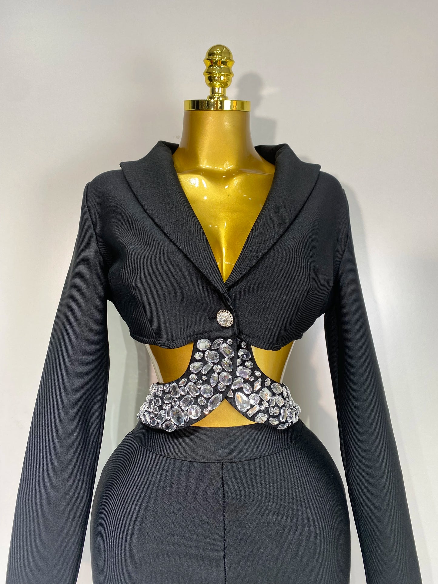 Long Sleeve Beading Bodycon Pant Bandage Sets