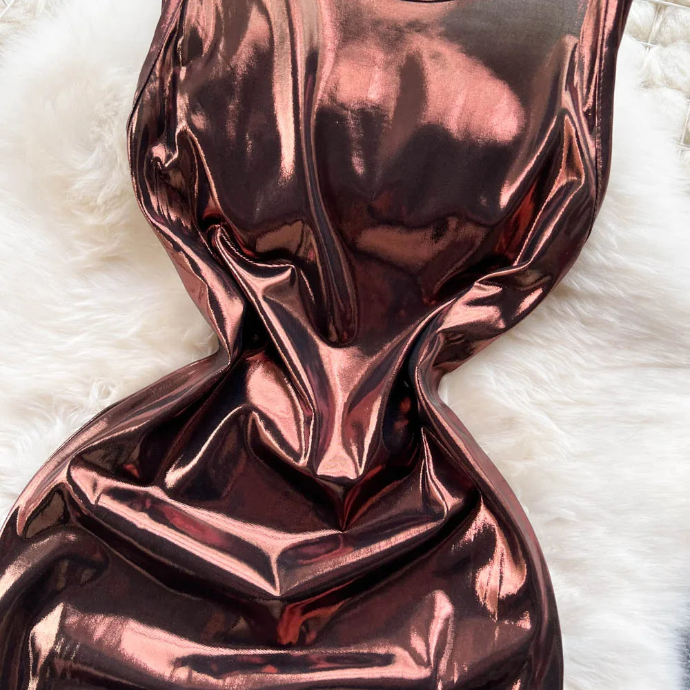 Shiny Satin Backless Maxi Dresses