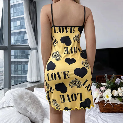 Spaghetti Strap Beautiful Love Print Nightgown