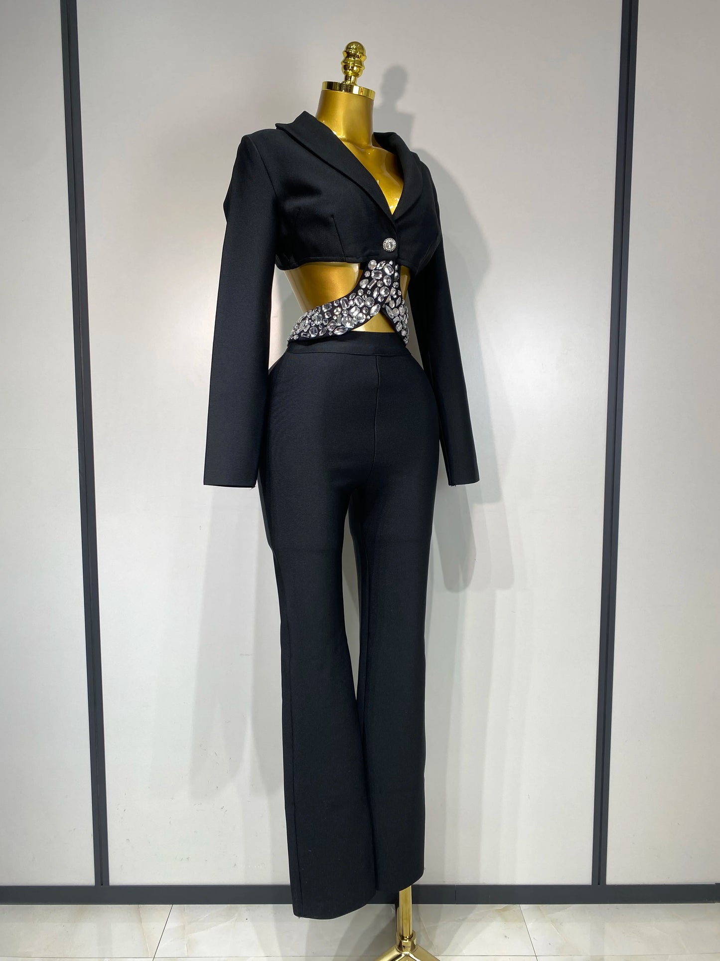 Long Sleeve Beading Bodycon Pant Bandage Sets