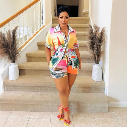 Elegant Printed Shirt Tops + Shorts Outfits