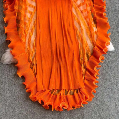 American Style V-neck Irregular Hem Design Dresses 22D1845