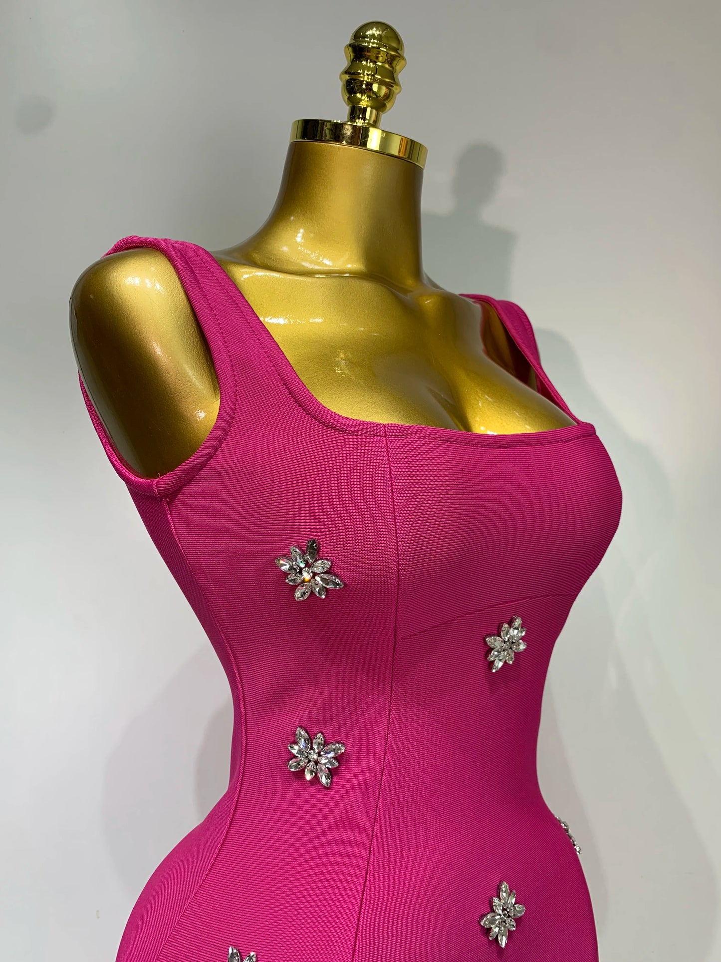 Crystal Sleeveless Square Collar Bodycon Mini Bandage Dresses