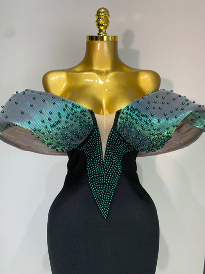 Celebrity Off Shoulder Beading Maxi Dresses