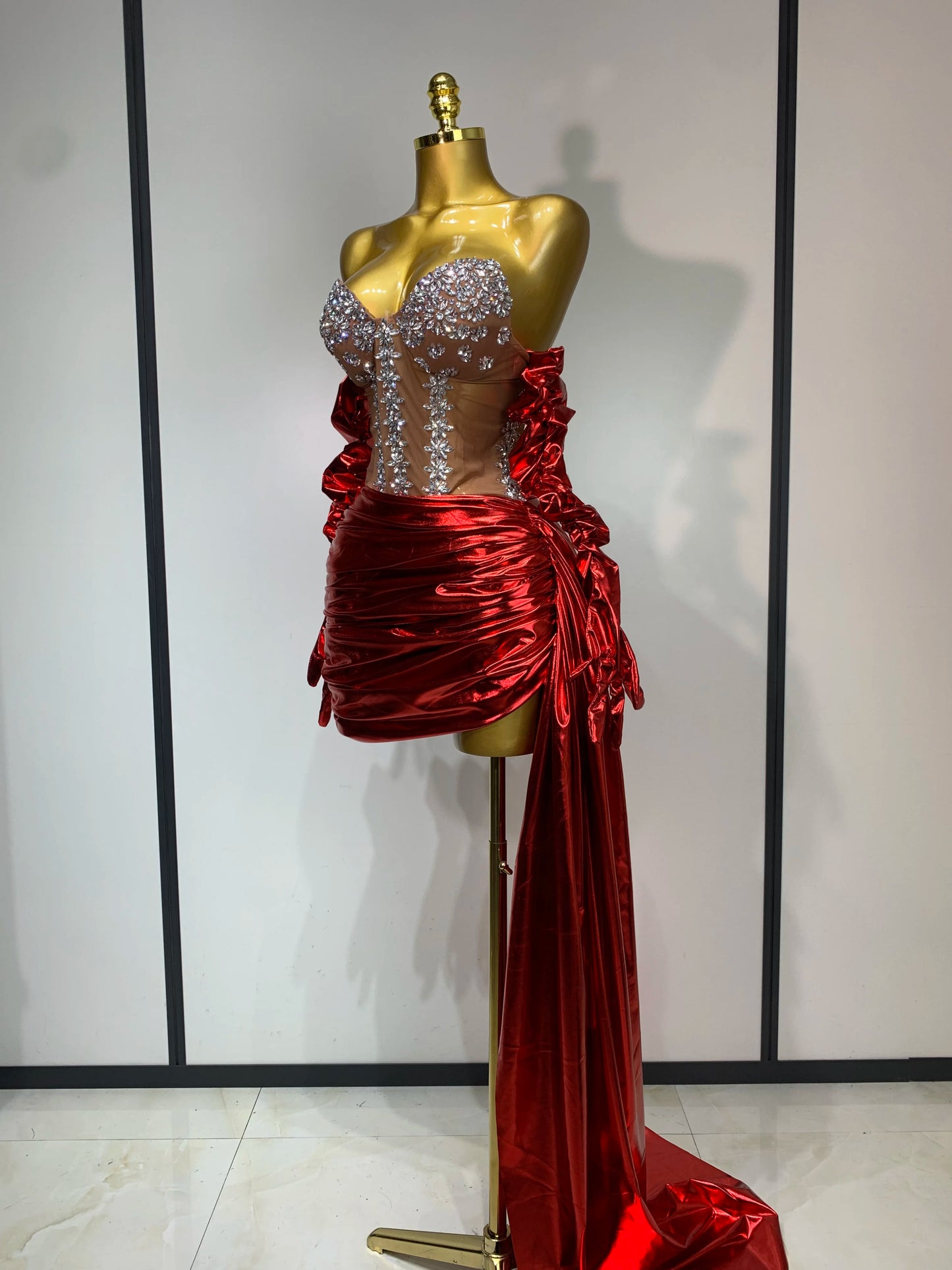 Sparkly Diamonds See Through Mini Dress + Gloves