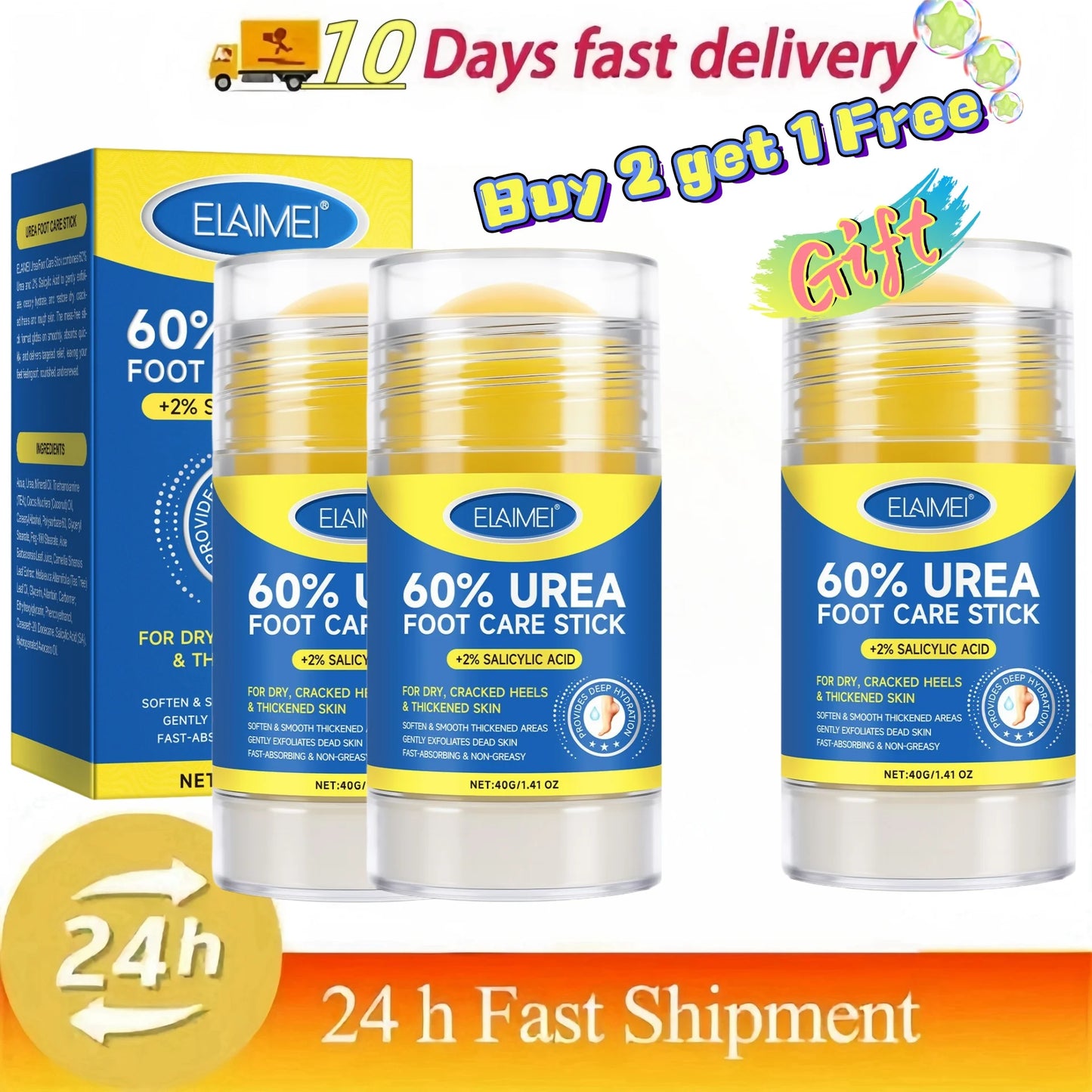 60% Urea 2% Salicylic Acid Foot Stick Cracked Repair Product Exfoliation Dead Skin Removal Softening Moisturize Smooth Skin Care