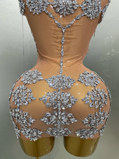 Luxury Sparkly Rhinestone Mesh Mini Dresses