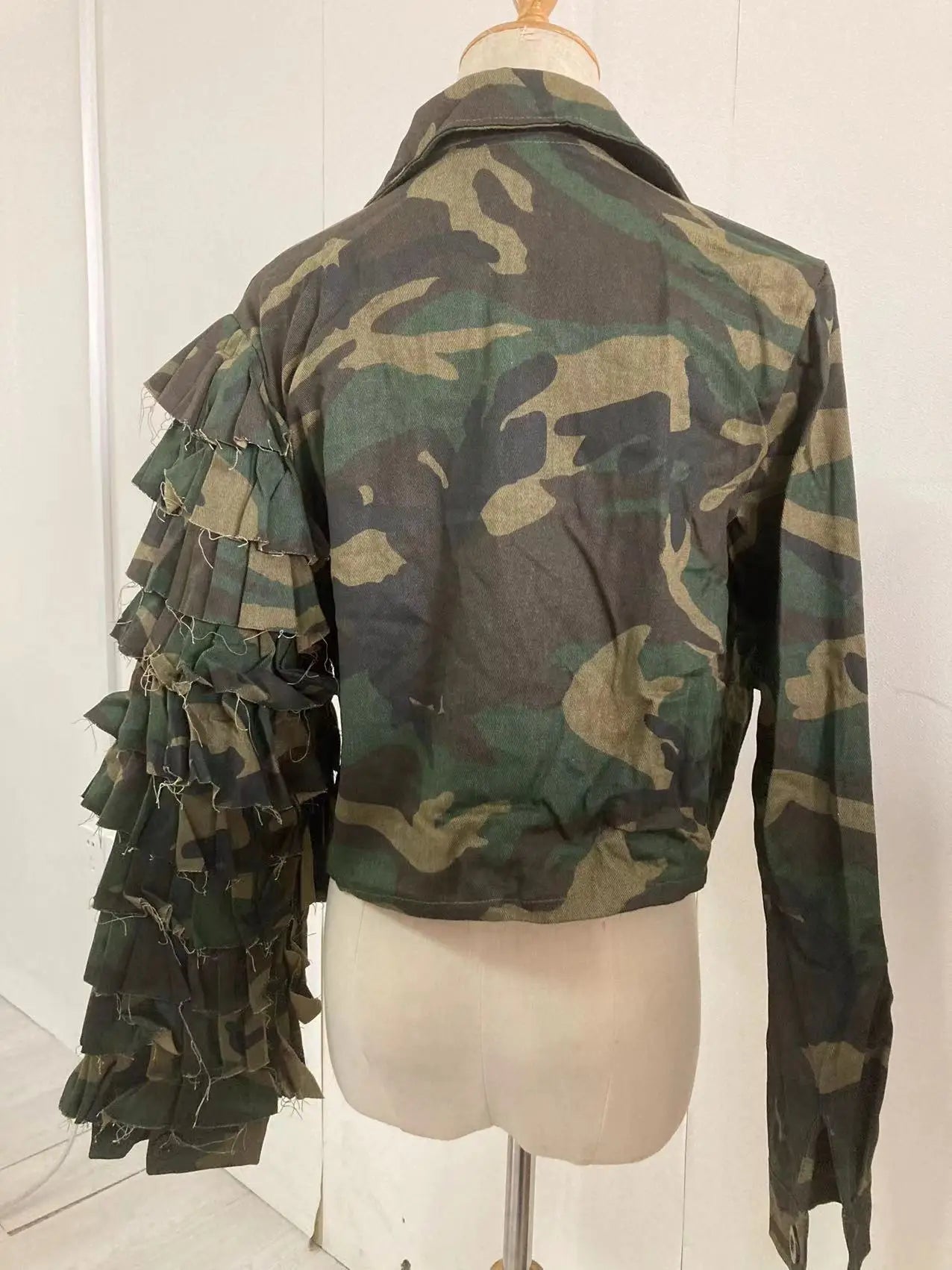 Daisha Camouflage Ruffles Flare Sleeve Button Up Military Jackets