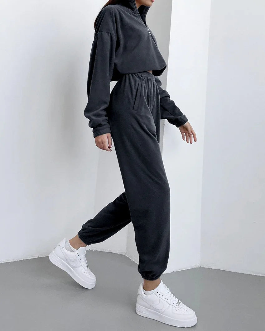 Chelsey Women Tracksuit Sports Zipper Tops Two Piece Sets