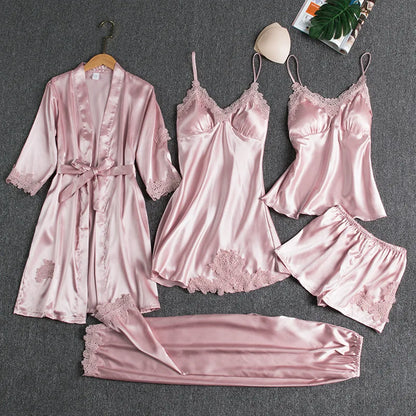 New style nightgown women's sleepwear sexy home wear bridesmaid dress long sleeved plus size five piece set hot selling bathrobe