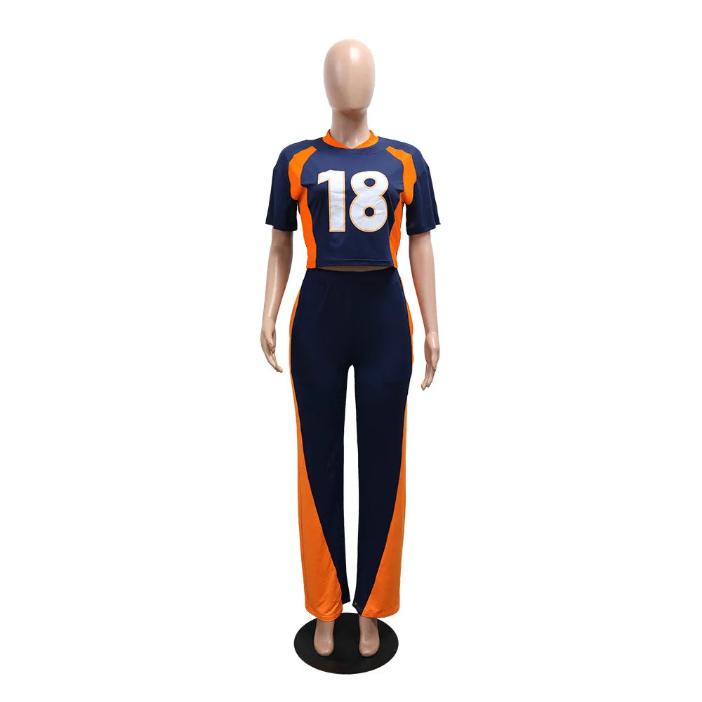 Jersey Tracksuit Short Sleeve Top + Pants Chic 2 Piece Sets