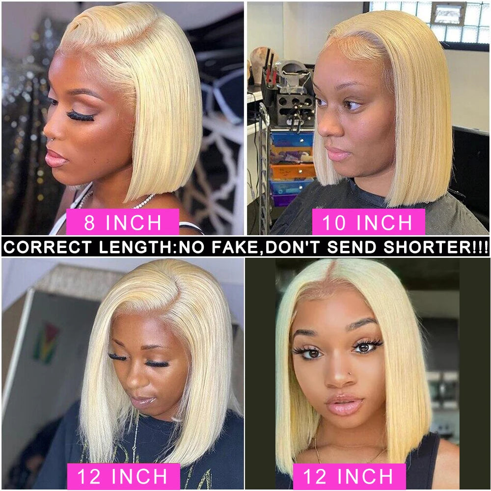 13x4 Short Bob 613 Pink Sky Blue Grey Bone Straight Lace Front Human Hair Wigs For Women Brazilian Colored Lace Frontal Wig