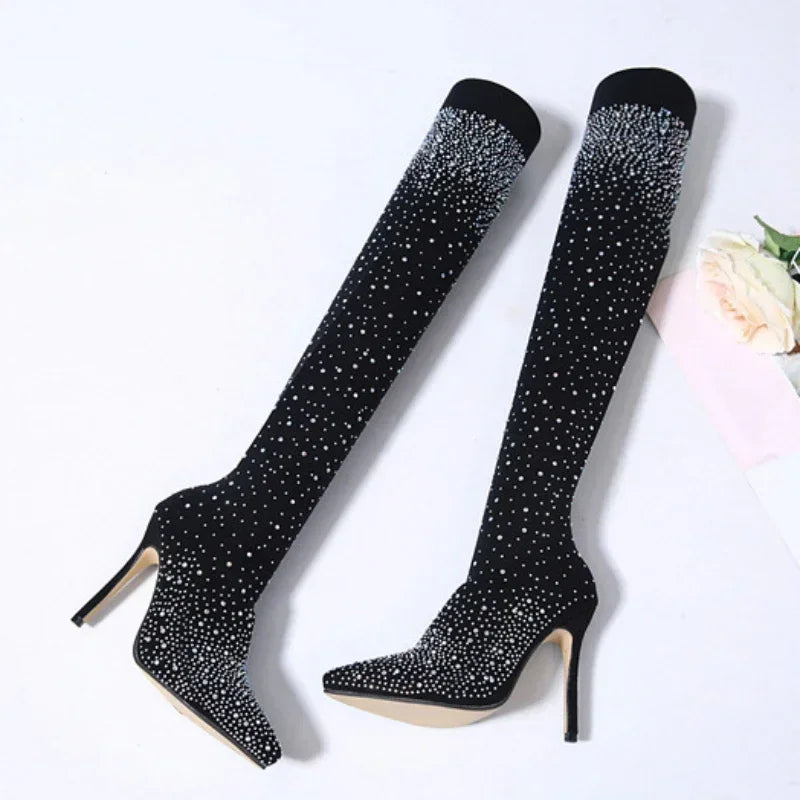 Deana Stretch Sock Boots (Rhinestone )