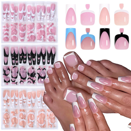 144pcs Shiny French Hand + Foot Nail Set (square)