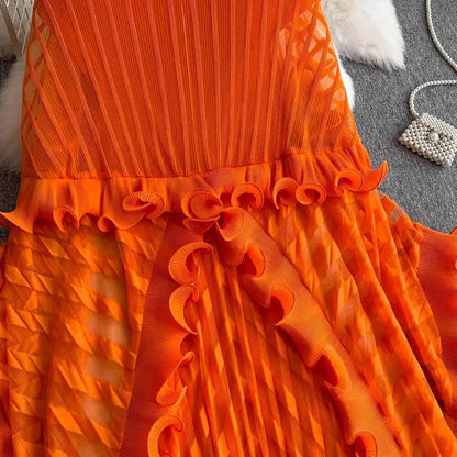 American Style V-neck Irregular Hem Design Dresses 22D1845