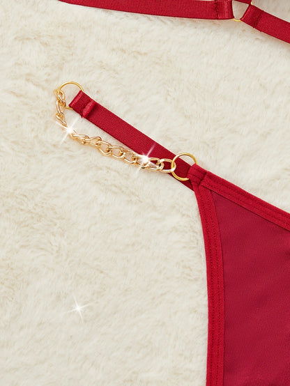 Lingerie Set With Gold Chain + Elegant Thong