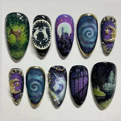 24pcs Flower Print Press on Nails Wine Red Blush Almond False Nail Tips Wearable Reusable Summer Spicy Girl Fake Nails