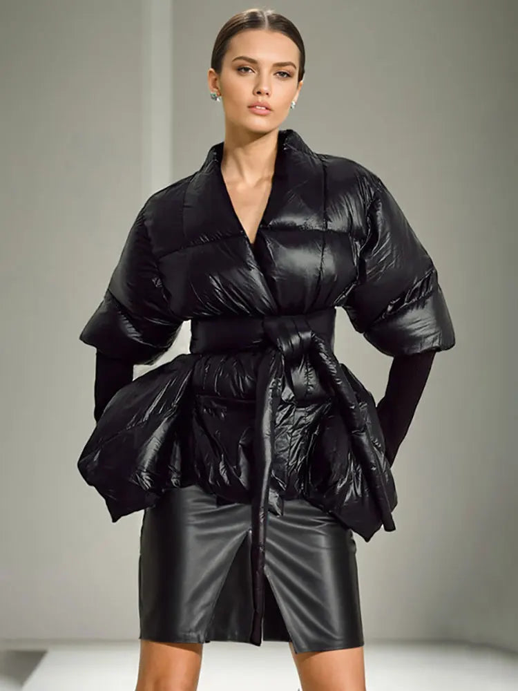 Celebrity High Quality Belt Thickened Bubble Coat