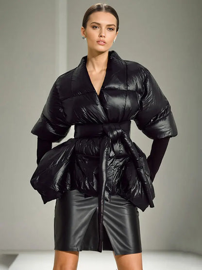 Celebrity High Quality Belt Thickened Bubble Coat
