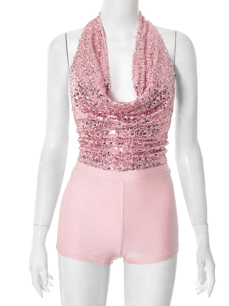 Halter Bandage Swing Collar Tank Tops + Short Sets