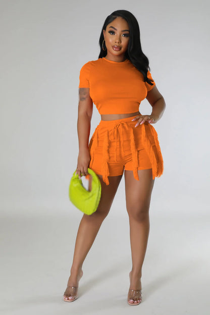 Short Sets Women Two Piece Crop Top + Shorts