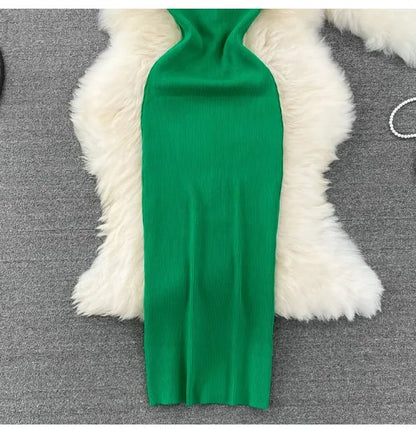 High Waist A-Line Silhouette Single Button Maxi Dresses
