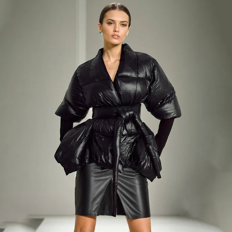 Celebrity High Quality Belt Thickened Bubble Coat
