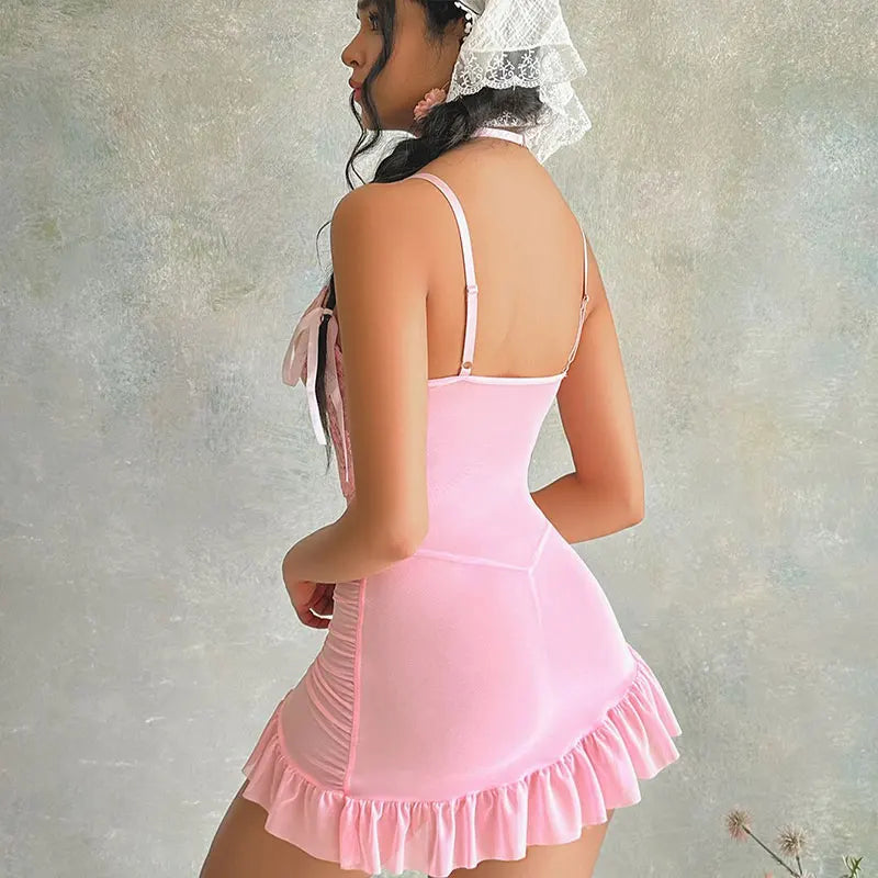 New Transparent Bra And Thong Underwear Set Nightgown with Panties
