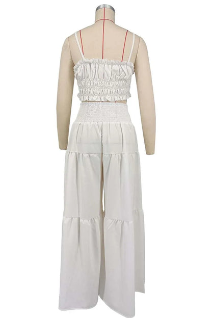 Solid Color Spaghetti Strap Tube Top + Wide Leg Pants