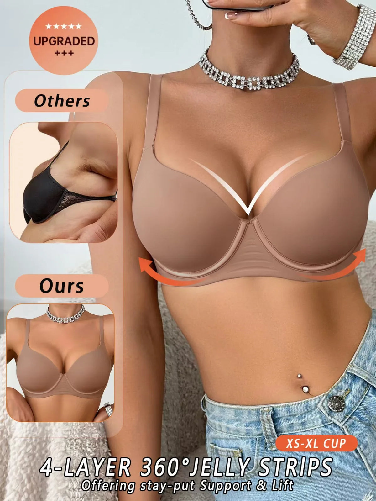Jelly UnderWire Push Up Bra For Women Plus Size Anti-Sagging Bralette Comfortable Lingerie