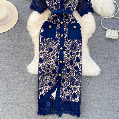 Floral Lace Dress V Neck High Waist Maxi Dresses