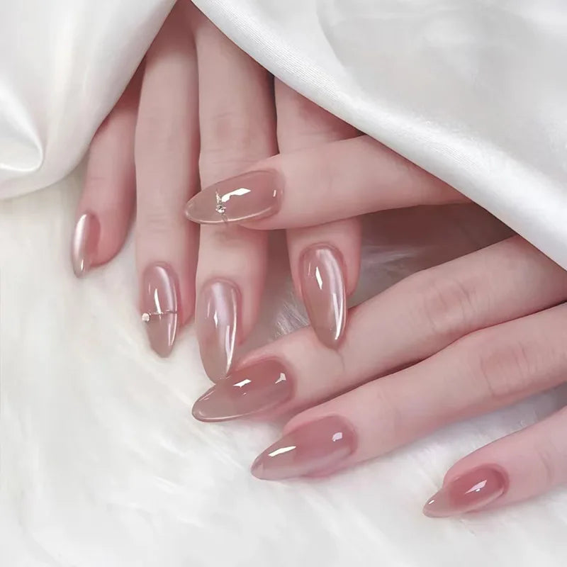 24Pc Long Stiletto Press on Nails Cherry Pink French False Nails with 3D Bow Pearls Design Detachable Acrylic Fake Nail Art Tips