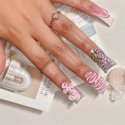 24pcs Duckbill Shaped Fake Nails Gold Butterfly Rhinestone Design False Nail Tips Wearable Full Cover French Press on Nails