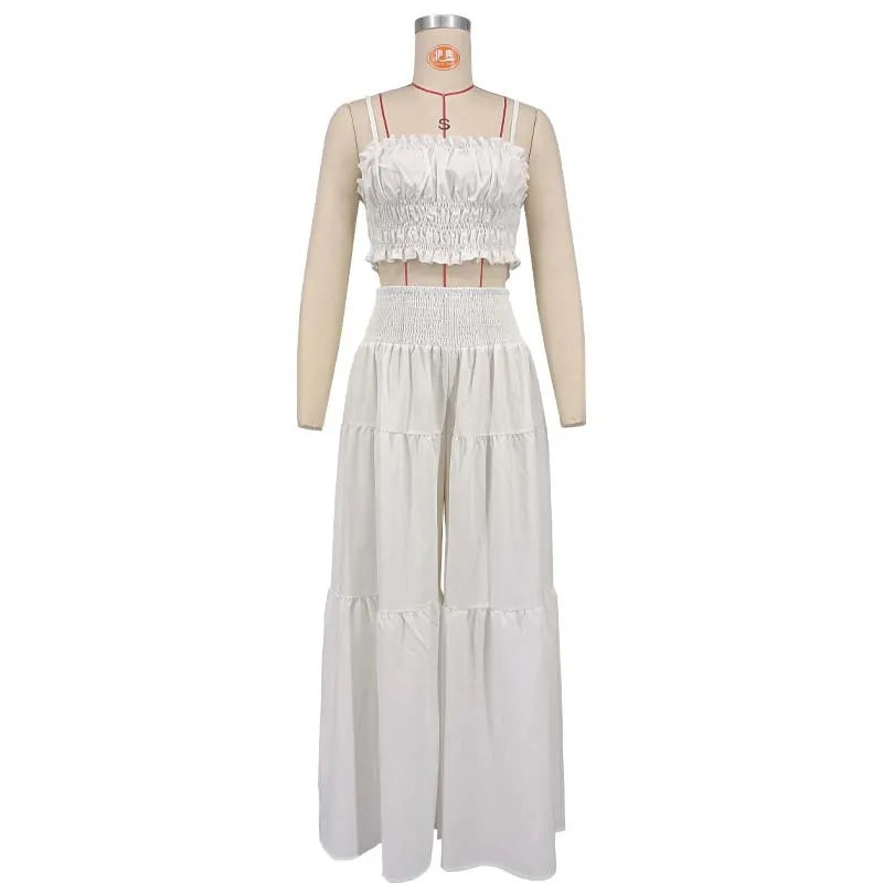 Solid Color Spaghetti Strap Tube Top + Wide Leg Pants