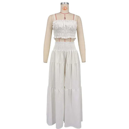 Solid Color Spaghetti Strap Tube Top + Wide Leg Pants