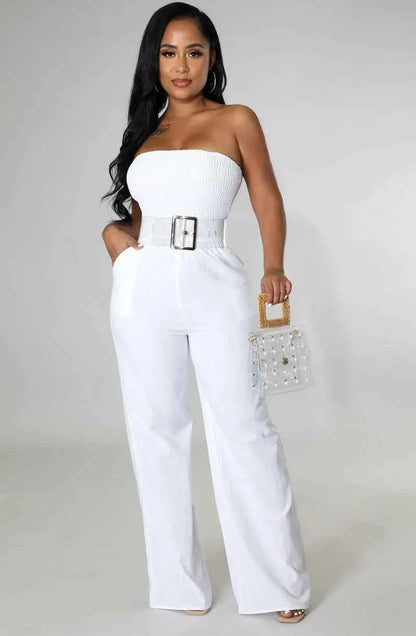 Casual Sleeveless Straight Belted Jumpsuits