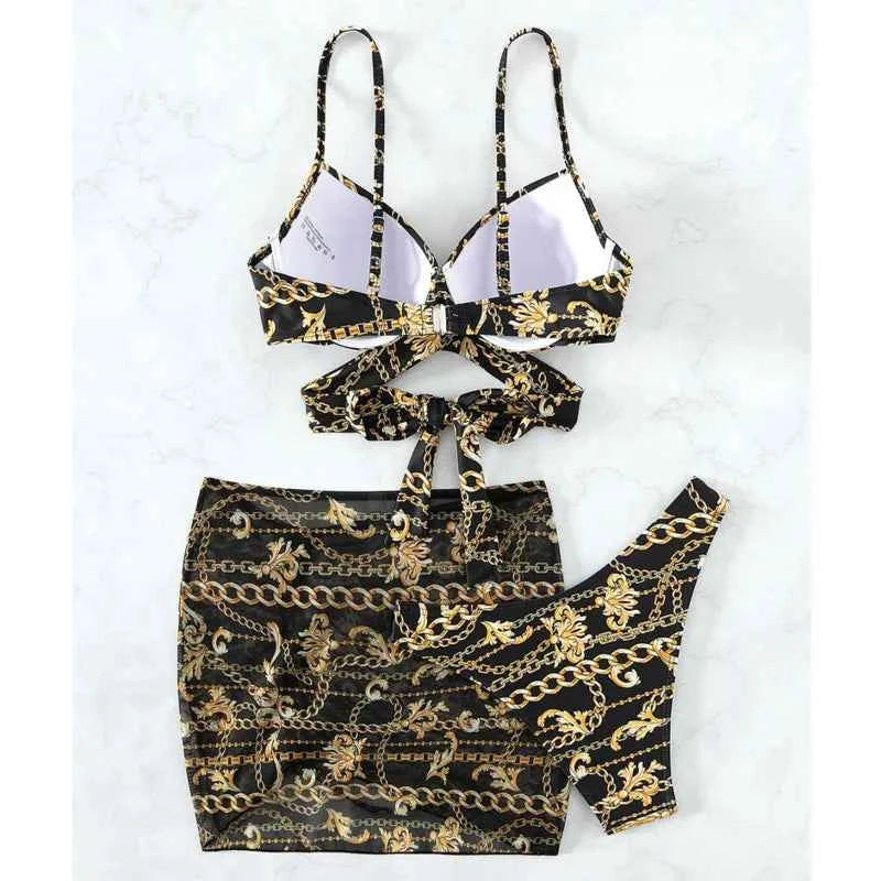 Chain Design Swimwear Push Up Female Swimsuit Bikini Sets