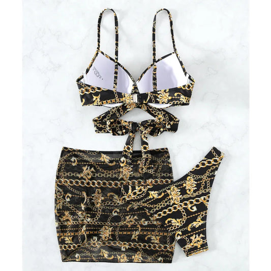 Chain Design Swimwear Push Up Female Swimsuit Bikini Sets