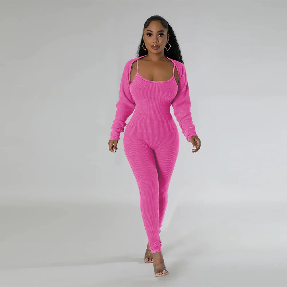Slim Fit Jumpsuit+ Cropped Jacket (Two Piece Sets)
