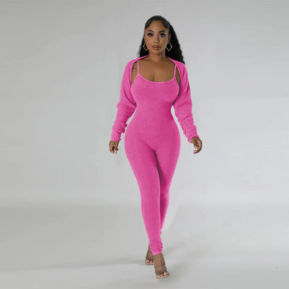 Slim Fit Jumpsuit+ Cropped Jacket (Two Piece Sets)