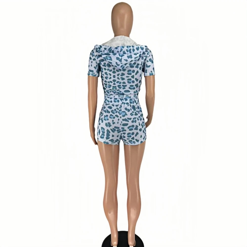 Leopard Short Sleeve Crop Top + Short Sets