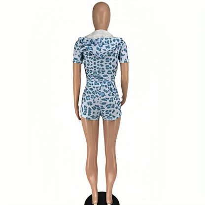 Leopard Short Sleeve Crop Top + Short Sets
