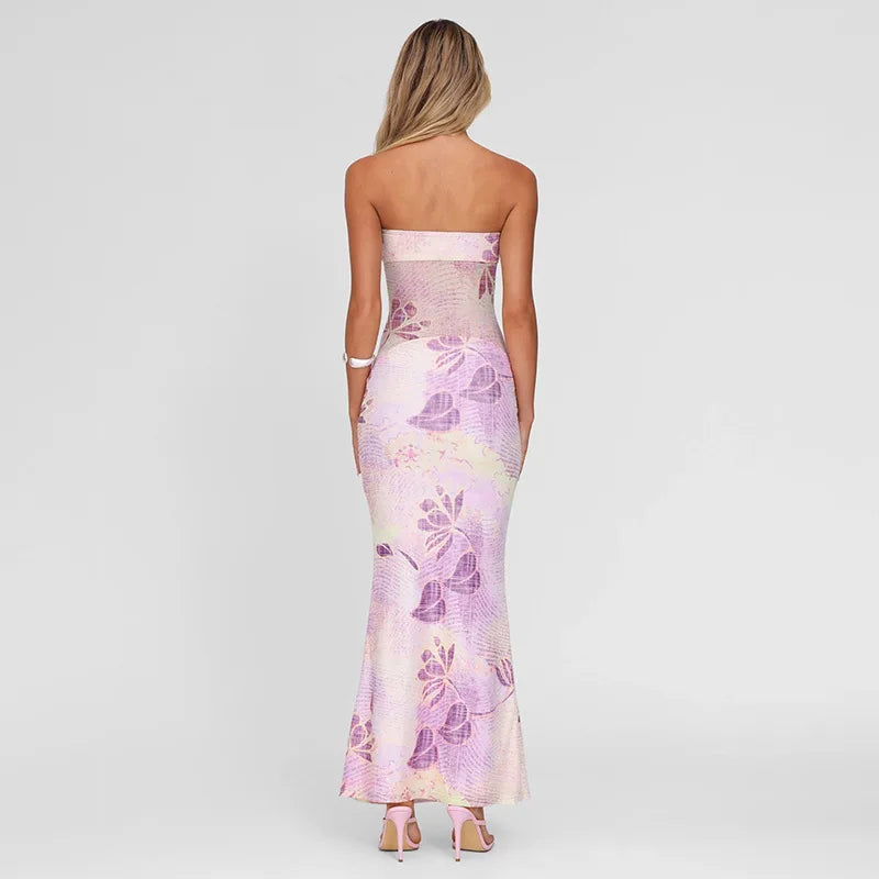 Floral Long Slim Bodycon Backless Maxi Dresses