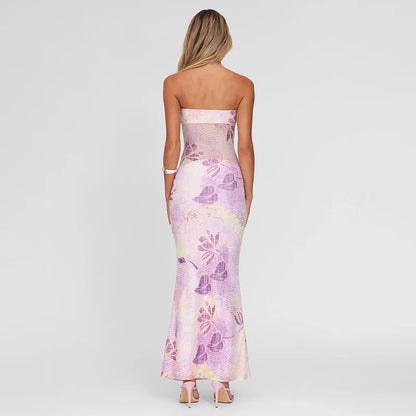 Floral Long Slim Bodycon Backless Maxi Dresses