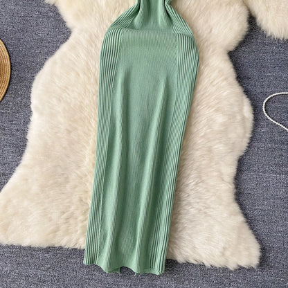 Single Shoulder Ink Knit Dress Backless Tank Striped Slim Bodycon Sundress Women Summer Beachwear Sexy Chic Vestidos