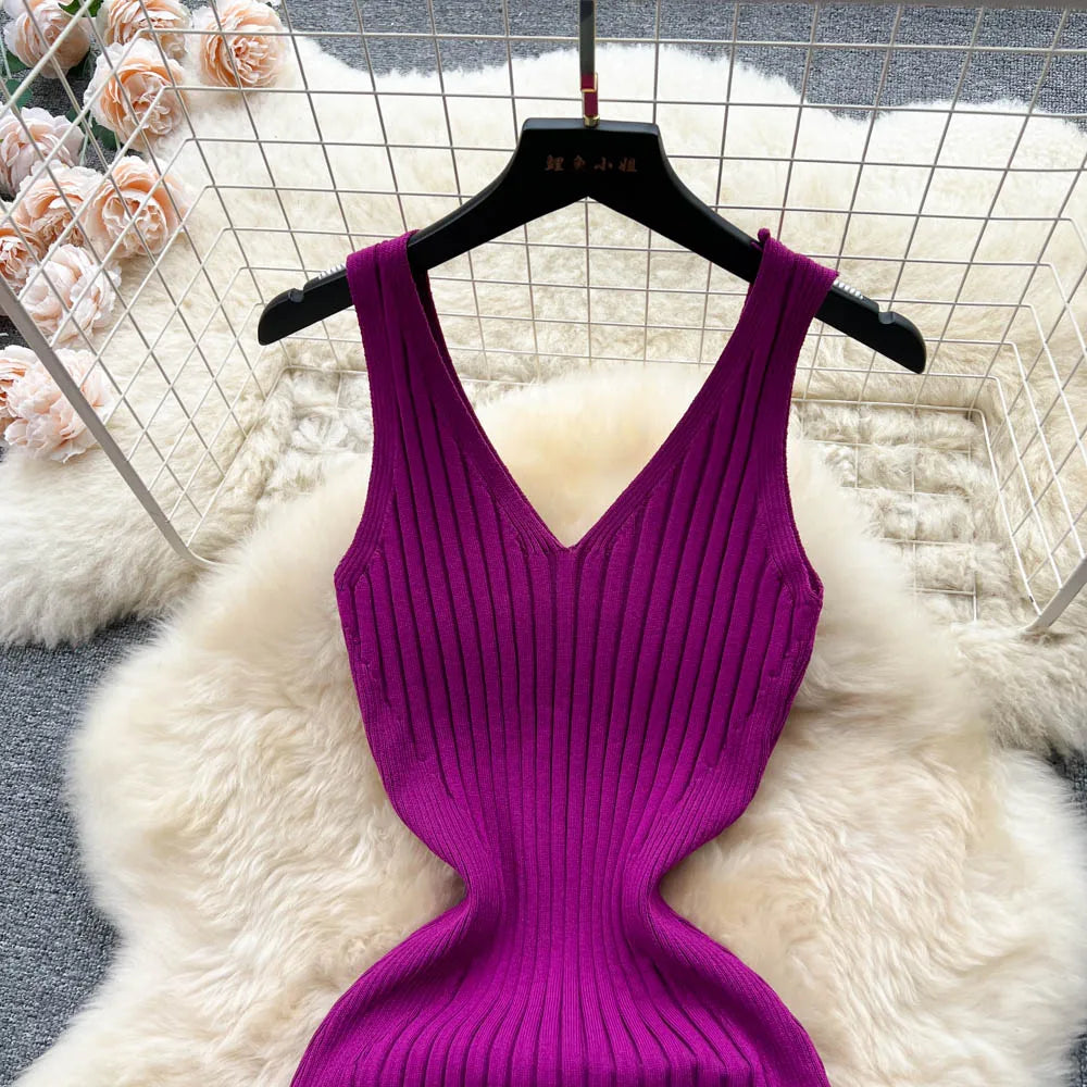 Chic Fashion Sexy Wrap Hips Split Knitted Slim Elastic Bodycon Maxi Dresses