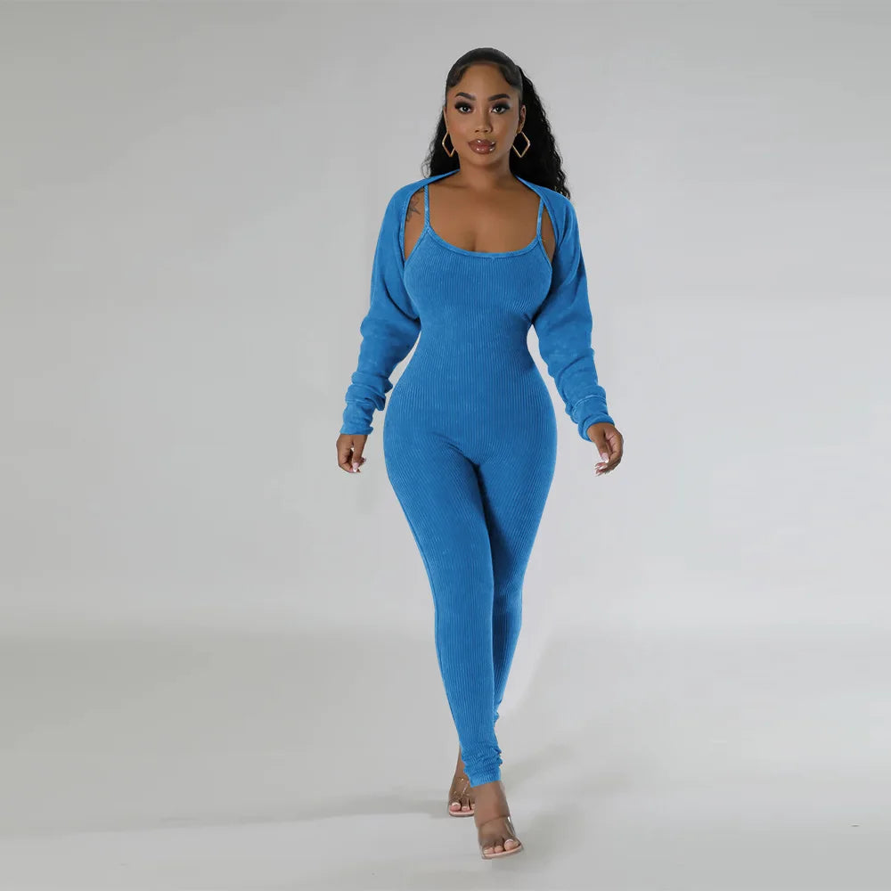 Slim Fit Jumpsuit+ Cropped Jacket (Two Piece Sets)